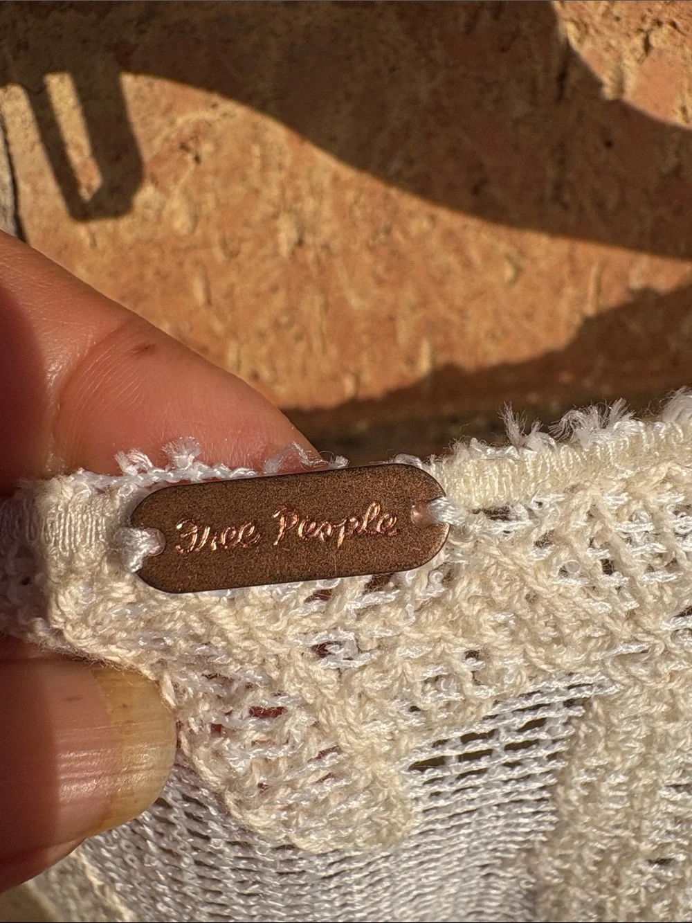 Free People Cream Crochet Labeled Knit Overlay